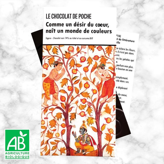 Noir 74% tchaï et curcuma BIO - Comme un désir du coeur, naît un monde de couleurs