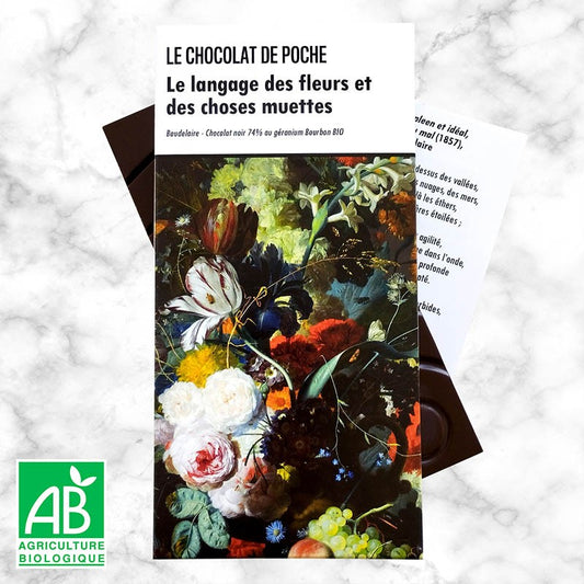 Noir 74% au géranium BIO - Le langage des fleurs et des choses muettes