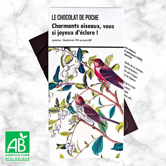 Noir 74% au cassis BIO - Charmants oiseaux, vous si joyeux d'éclore !