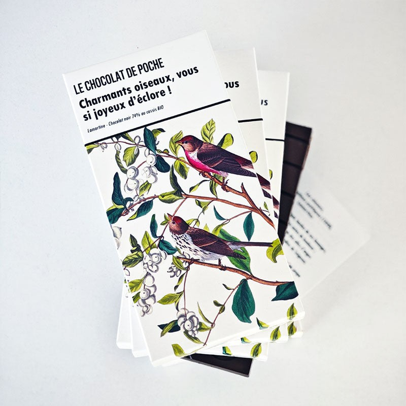 Noir 74% au cassis BIO - Charmants oiseaux, vous si joyeux d'éclore !