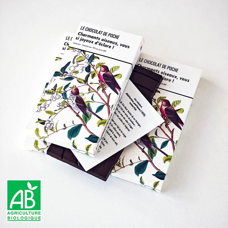 Noir 74% au cassis BIO - Charmants oiseaux, vous si joyeux d'éclore !