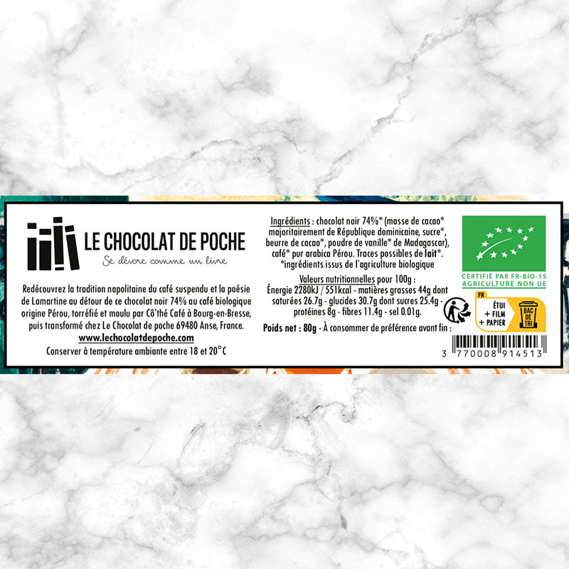 Noir 74% café BIO - Café suspendu comme à Naples, avec Lamartine