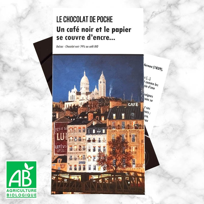 Noir 74% café BIO - Un café noir et le papier se couvre d'encre...