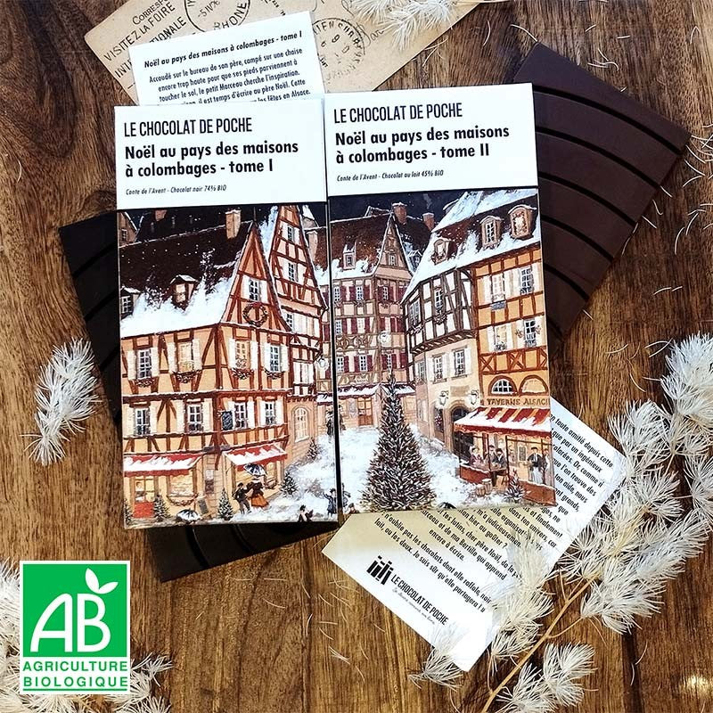 Diptyque de Noël noir 74% BIO et lait 45% BIO - Noël au pays des maisons à colombages