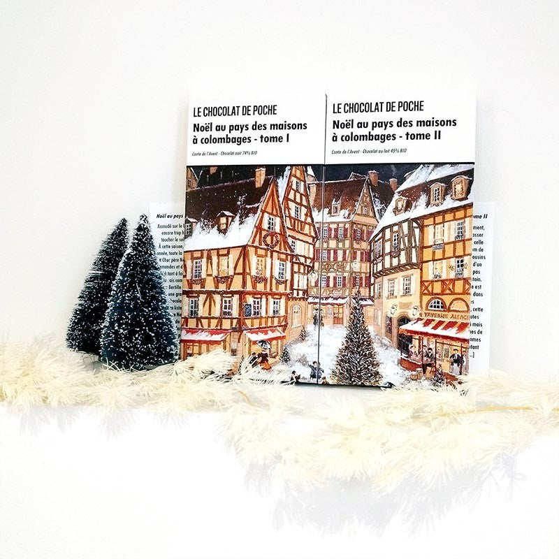 Diptyque de Noël noir 74% BIO et lait 45% BIO - Noël au pays des maisons à colombages