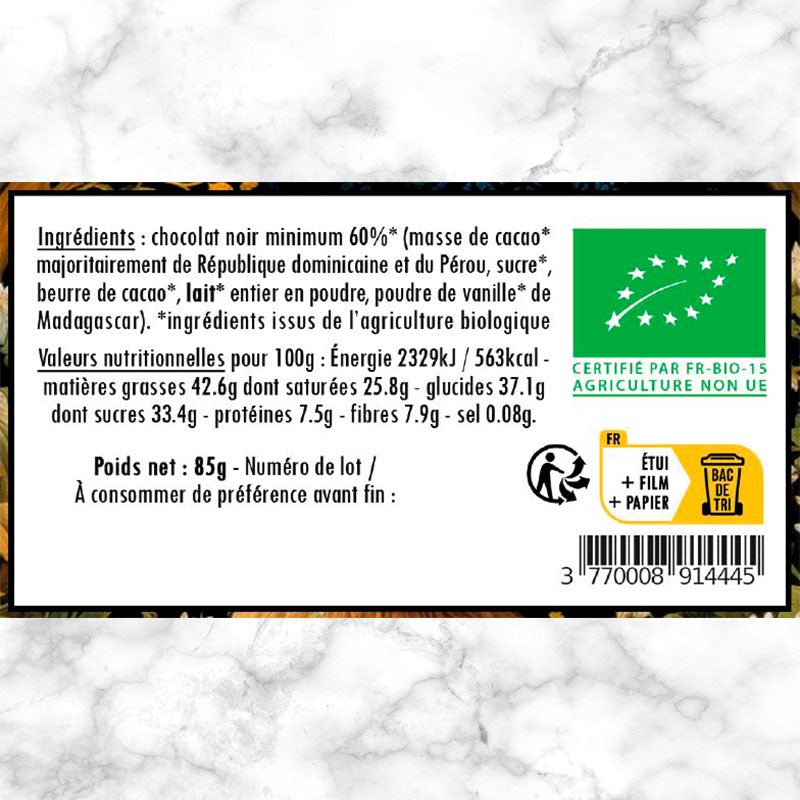 Noir 60% lacté BIO - Le Secret de Pompon, le lapin joueur et de Toupla l'oeuf plat en chocolat