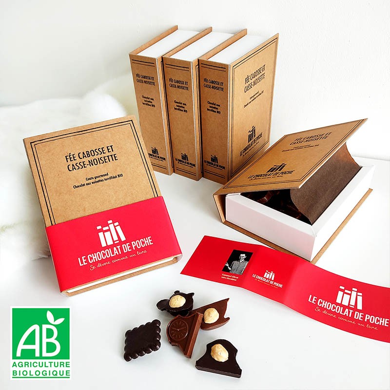 Boîte-livre chocolat noisette BIO - Fée Cabosse et Casse-Noisette