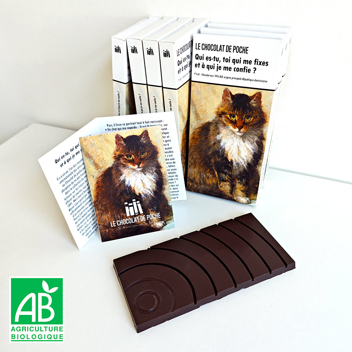 Le Chocolat de poche est le seul chocolat littéraire qui allie art, chocolat artisanal bio et lecture, ici sur les chats avec Pierre Loti